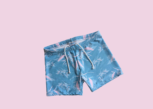 Handmade Teal Angel Print Swim Trunks