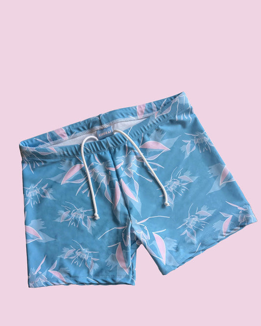 Teal Angel Print Swim Trunks