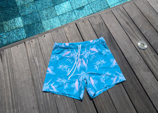 KIKOKAI™ Handmade Teal Angel Print Swim Trunks