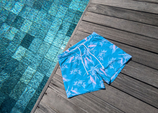 KIKOKAI™ Handmade Teal Angel Print Swim Trunks